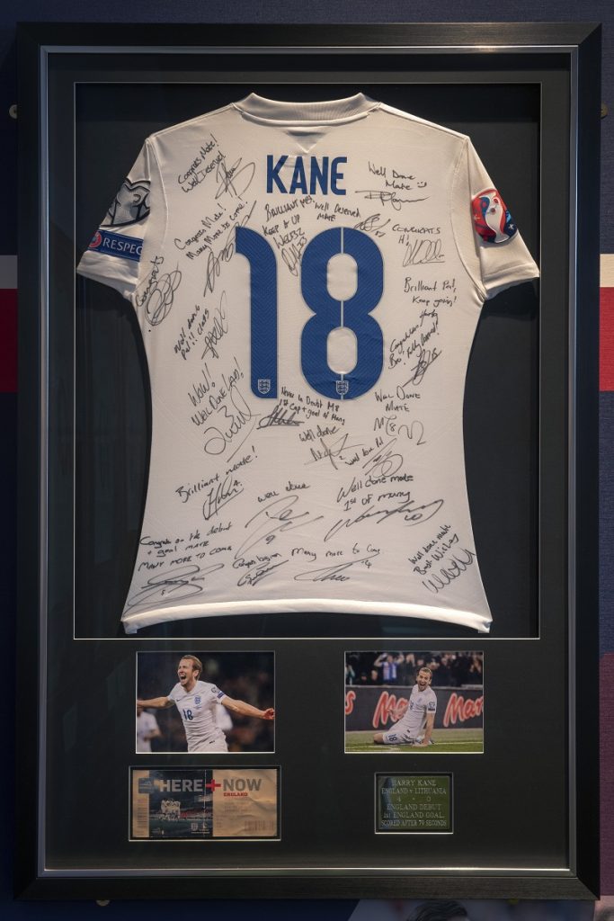 Harry Kane's debut England shirt as seen in Harry Kane- I want to play football at Museum of London © Museum of London; Harry Kane