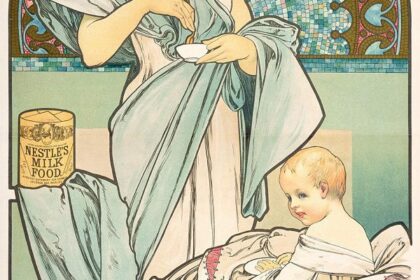 Alphonse Mucha Nestlé's Food for Infants 1897 Litografia a colori, 72x34,5 cm © Mucha Trust 2023