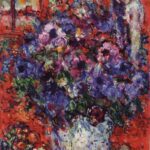 Mazzo di fiori su sfondo rosso 1970 ca. Olio su tela, 41x32,5 cm Private Collection, Swiss © Chagall ® by SIAE 2024